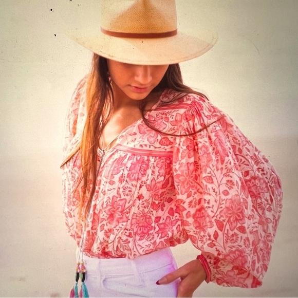 Alicia Bell Billowy Sleeve Silk Top in Floral Print - Picture 1 of 13